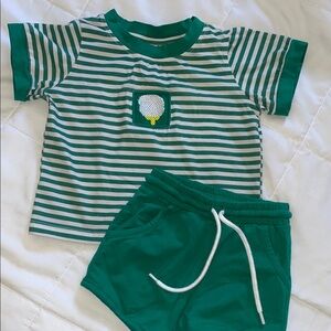 Smocked Golf Green Stripe Short Set.